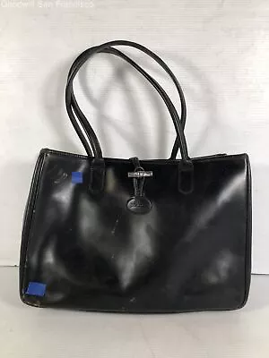 Longchamp Womens Black Leather France Pockets Toggle Large Shoulder Bag COA • $34.99