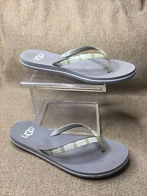 Ugg Women’s Thong Flip Flops Gray Tan Spellout Size 9 • $25