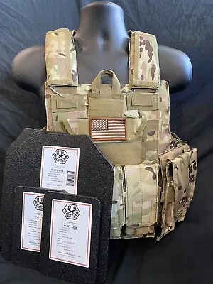 Multicam Tactical Vest Plate Carrier W/ Plates- 2 10x12 Curved Front/back &Sides • $280