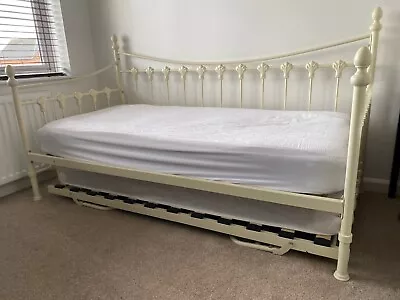 Day Bed With Trundle And Mattresses - Cream Coloured Metal Frame • £40