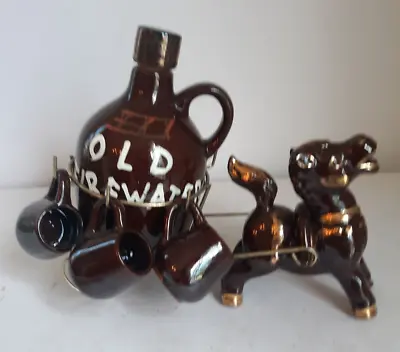 VTG MCM Artmark Donkey Cart Old Firewater Jug Barware 6 Shot Glasses Bar Decor • $13.99