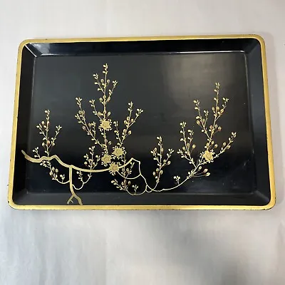 Vintage Japanese Lacquerware Serving Tray Gold Trim Sparkling Finish 15.5”x10.5” • $20