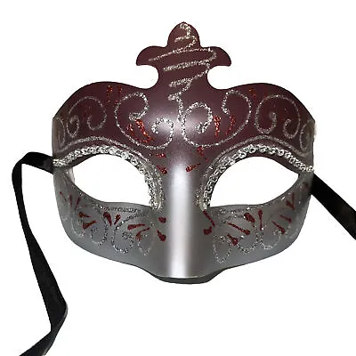 Masquerade Ball Mask Classic Venetian Halloween Party Theater Women Red Silver • $19.99