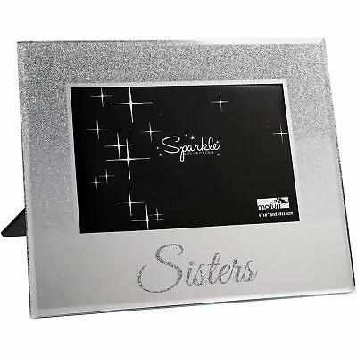 £10 • Buy SISTERS PHOTO FRAME 6x4 INCH KEEPSAKE GIFT MIRRORED SILVER GLITTER