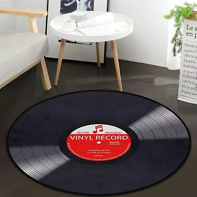 Music Record Black Round Area Rug For Bedroom Living Room Study Playing Non-S • $29.18