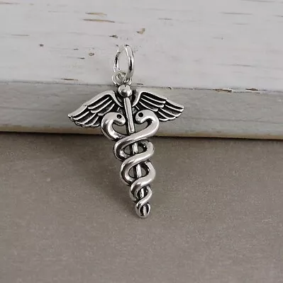 925 Sterling Silver Caduceus Charm - Medical Symbol Charm - Doctor Nurse Gift • $15.95