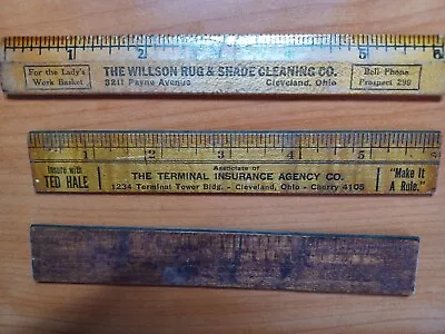 Vintage 6 Inch Wood Ruler Lot Of 3 2 From Cleveland Ohio & 1 KC Mo. • $12