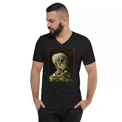 Skeleton Burning Cigarette Vincent Van Gogh Unisex Short Sleeve V-Neck T-Shirt • $27.67