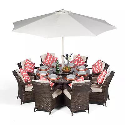 Arizona 8 Seater Round Rattan Garden Dining Table & Chairs Set Patio Furniture • £1489