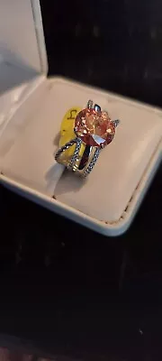 $49.99 • Buy BBJ Sterling Silver White Gold Overlay Madeira Citrine & CZ Ring Size 9 7.0 Gram