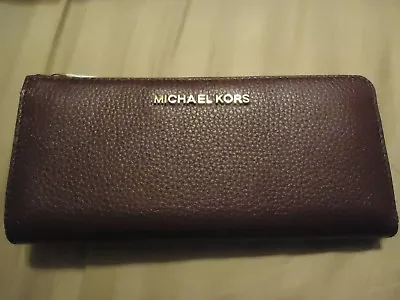 NWT Michael Kors Bedford Large Three Qtr Zip Around Pebbled Leather Wallet Plum • $89.98