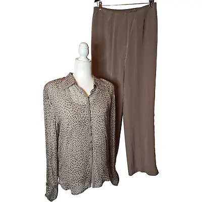 Vintage Vera Christina Silk 3 Piece Pants Cami Top Set Sz Large 14 Animal Print • $35