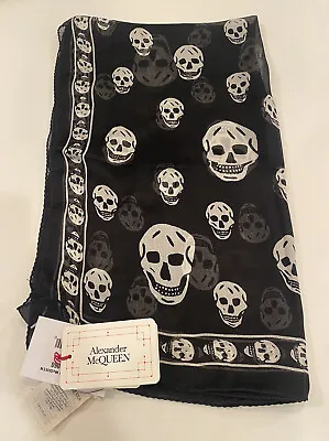 NEW Alexander McQueen Mens 100% Silk Skull Scarf Black White 104 X 120cm • $125.99