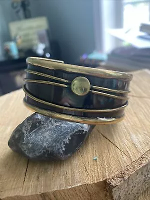 Vintage Brass Mixed Metals Bangle Cuff Bracelet Brutalist Modernist Abstract • $24.99