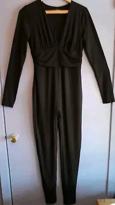 Naked Wardrobe Women's Deep V-Neck Jumpsuit Black Size L NWoT Stretch Catsuit  • $30.96