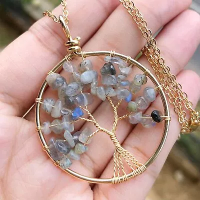 Labradorite Gem Tree Of Life Water-Drop Necklace Chakra Reiki Healing Amulet • $0.06