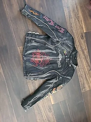 Ed Hardy Leather Motorcycle Jacket RareW/O Tags.“True Love” Size M • $219.48