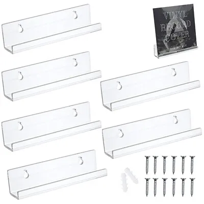 Floating Shelves Wall Mounted Clear Acrylic Shelves Record Wall Display 6PCS • £7.66