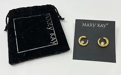 Mary Kay Gold Tone Half Moon Earrings Faux Rhinestones Celestial Astrology • $7.99