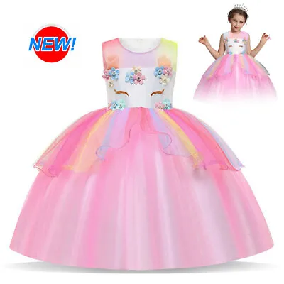 Kids Girls Unicorn Dress Up Costume Tutu Fancy Party Outfit • £11.95