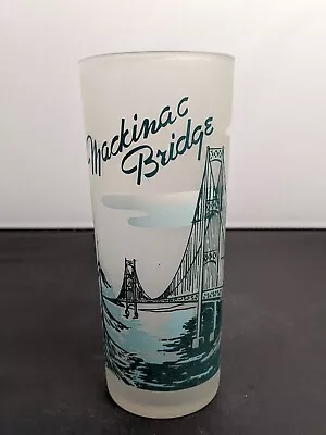 Vintage Michigan Mackinac Bridge Souvenir Glass Frosted 50’s 60’s 16z Tumbler • $9.50