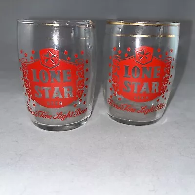 Pair Of Vintage Lone Star Beer Barrel Glasses 3 1/8” With Large Shield • $29.99