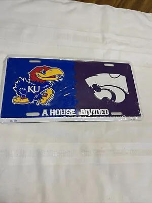 A House Divided KU JAYHAWKS & KSU WILDCATS LICENSE PLATE New In Plastic!! • $18.50