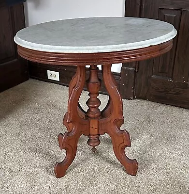 Antique Victorian Walnut Oval Marble Top Parlor Center Side Table • $160