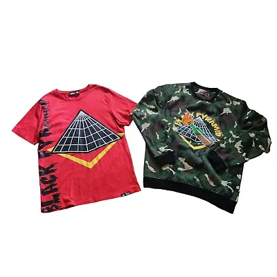 (2) BLACK PYRAMID Camo Molotov Cocktail  Sweatshirt / Red T Shirt Size Mens XL • $39