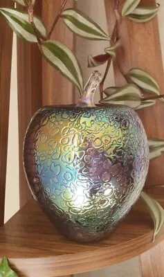 £38 • Buy Heron Glass Colourful Iridescent Glass Apple - Hand Crafted Glass Decor Display 