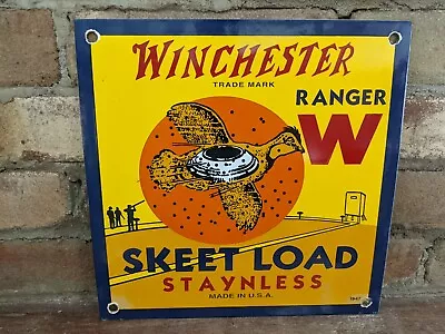 Vintage 1947 Winchester Skeet Load Ammo Porcelain Enamel Gun Sign 10  • $157.99