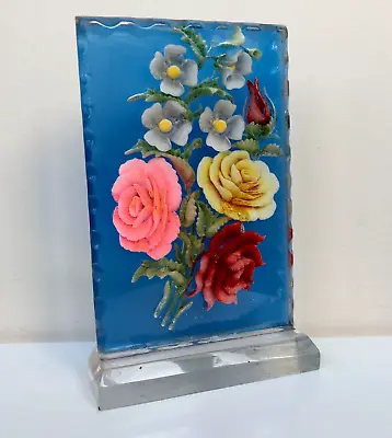 Vintage Table Card Made Of Plexiglass With Flowers USSR Handmade Souvenir ITK • $244.47