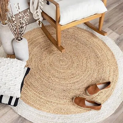 Rug Jute Natural White Handmade Braided Round Area Carpet Modern Floor Rug Mat • $33.29