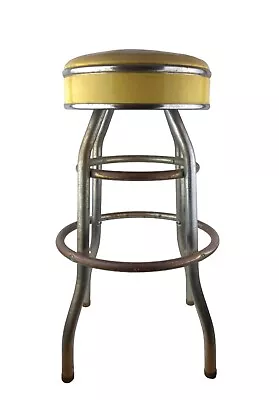 Vintage Cosco Soda Fountain Shop Stool Swivel Chrome Yellow Vinyl • $149.99