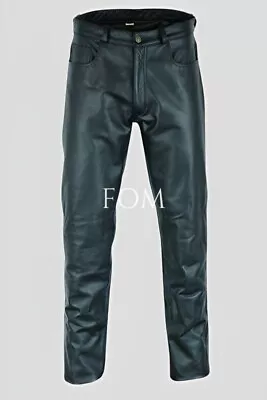 Men's Real Leather Black Pants Plain Trouser Bikers Motorcycle Jeans Party Look • $111.39