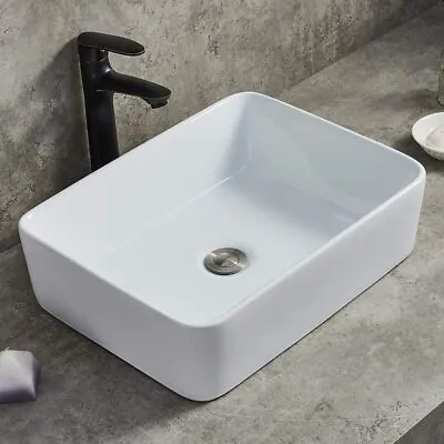 Bathroom Counter Top Ceramic Wash Basin Cloakroom Gloss Sink Rectangular White • £37.50