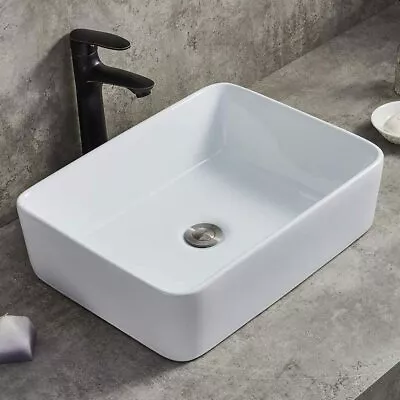 Bathroom Counter Top Ceramic Wash Basin Cloakroom Gloss Sink Rectangular White • £37.59