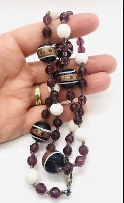 Murano Venetian Glass Beaded Necklace Sommerso Amethyst Vintage Designer Jewelry • $68.50