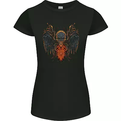 Fallen Angel Skull Demon Wing Flames Womens Petite Cut T-Shirt • £9.99