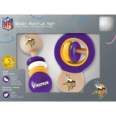 NFL Minnesota Vikings Real Wood Baby Rattle Set - New In Box • $13.29