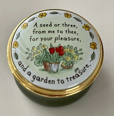 $24 • Buy Crummles Fine Enamel Trinket Box Gardeners Poem Hand Painted England