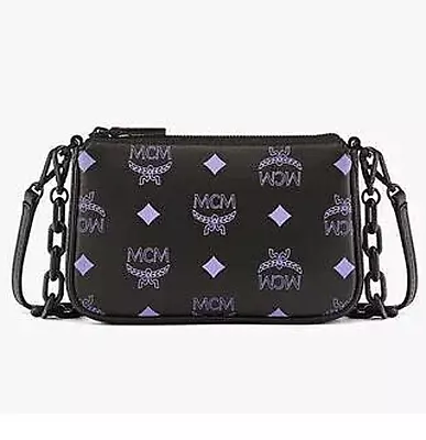 MCM Black Zip Color Splash Logo Mini Crossbody Bag Pouch NWT $630 • £189.04