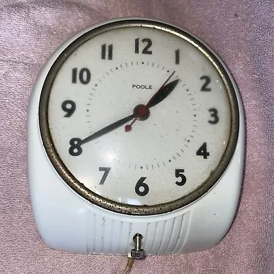 Vintage 1950's White Plastic Poole Electrical Wall Clock Mid Century Works • $30