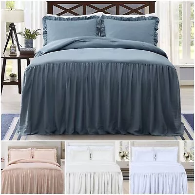 Chezmoi Collection French Country Chic Farmhouse Ruffle Skirt Bedspread Set • $29.99