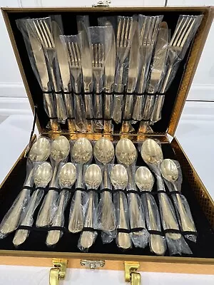 NEW Service Set For 6 Goldplated Stainless Steel Flatware &Presentation Box • $38