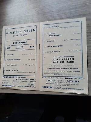 Variety Theatre Programme 1949golders Green Hippodromebilly Cotton • £9