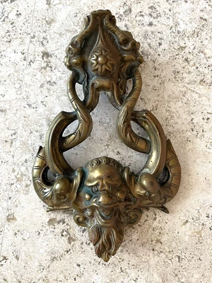 $469 • Buy 9.5  ANTIQUE 4 Lb 1894 VICTORIAN NEW ORLEANS GARGOYLE NEPTUNE FACE DOORKNOCKER