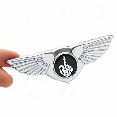 Chrome Black Wing Badge Car Middle Finger Front Hood Fender Rear Trunk Emblem • $12.24