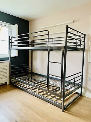 IKEA SVÄRTA Steel Bunk Bed With Underbed 3 Foam Mattresses Included RRP £500+ • £175