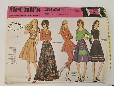 Vtg 70's McCall's 3029 Skirt Mini Knee Maxi Flare 25-1/2 Sewing Pattern • $8.95